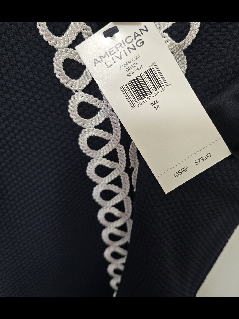 American Living Navy Midi Dress with White Braided Detail - Picture 4 of 6